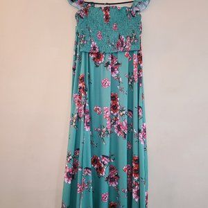 Green with pink flowers 2 piece maxi